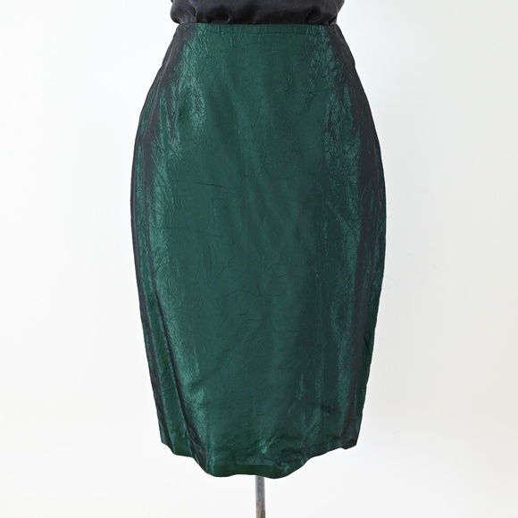 1980s B.B. Collections by BarbaraBarbara Iridescent Shimmery Green Disco Skirt - Picture 1 of 12